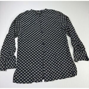 Patrick Collection 100% Silk Navy‎ Polka Dot Blouse Long Sleeve Button Down Sz 6